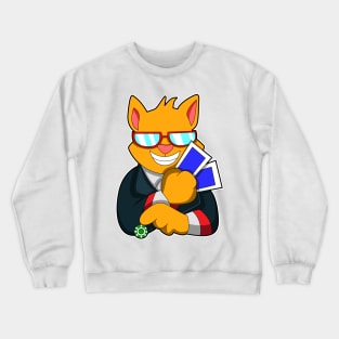 Cat at Poker with Cards & Poker chip Crewneck Sweatshirt